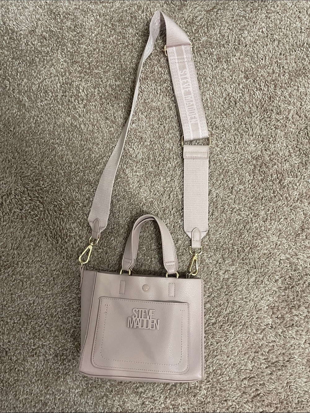 Steve Madden Dusty Pink Pebbled Leather Crossbody Tote with Detachable Strap